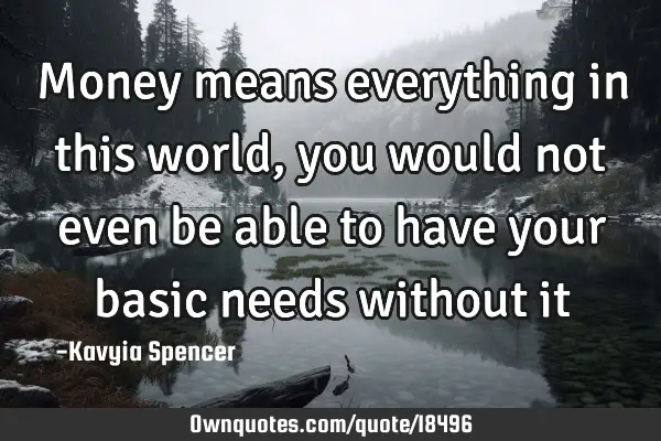 Money means everything in this world, you would not even be able to have your basic needs without
