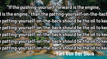 "If the pushing-yourself-forward is the engine, than the patting-yourself-on-the-back 