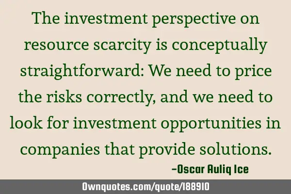 The investment perspective on resource scarcity is conceptually straightforward: We need to price