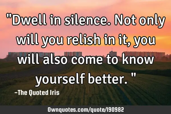 "Dwell in silence. Not only will you relish in it, you will also come to know yourself better."