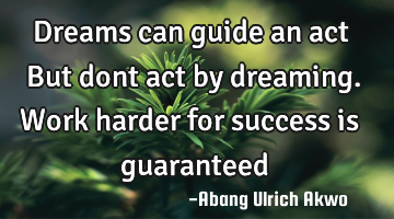 Dreams can guide an act
But dont act by dreaming. 
Work harder for success is guaranteed
