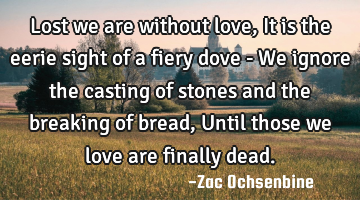 Lost we are without love,
It is the eerie sight of a fiery dove -
We ignore the casting of stones