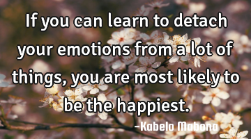 If you can learn to detach your emotions from a lot of things, you are most likely to be the