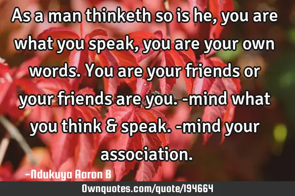 As a man thinketh so is he, you are what you speak, you are your own words. You are your friends or