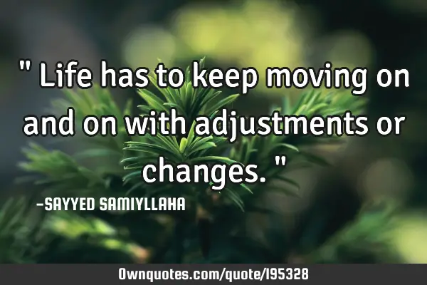 " Life has to keep moving on and on with adjustments or changes. "