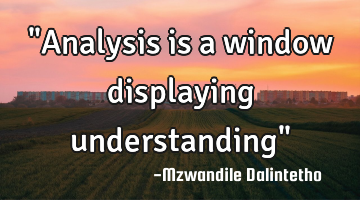 "Analysis is a window displaying understanding"