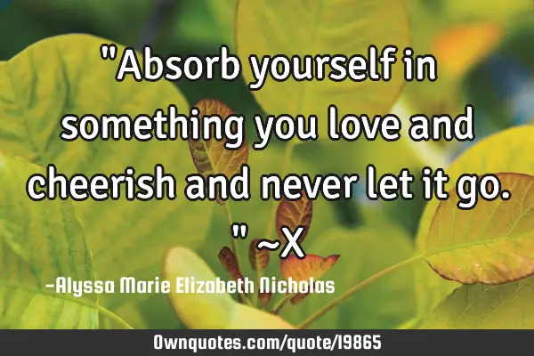 "Absorb yourself in something you love and cheerish and never let it go." ~X