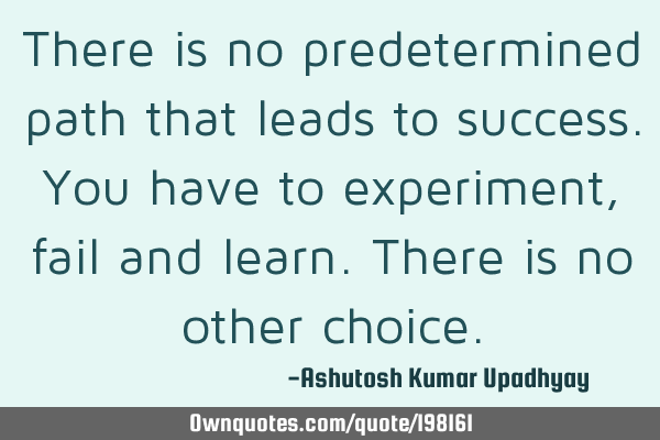 There is no predetermined path that leads to success. You have to experiment, fail and learn. There
