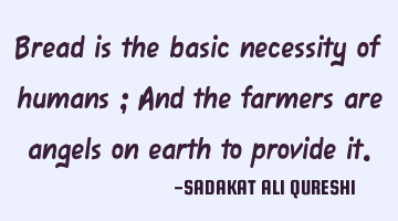 Bread is the basic necessity of humans ;
And the farmers are angels on earth to provide it.