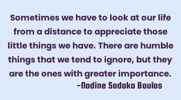 Sometimes we have to look at our life from a distance to appreciate those little things we have. T