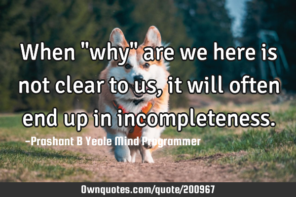 When "why"
are we here is
not clear to us,
it will often end up in