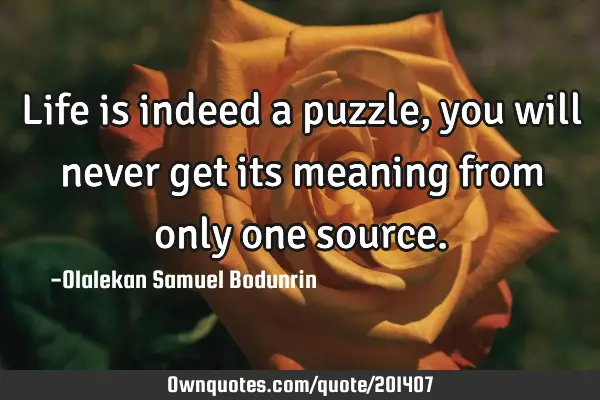 Life is indeed a puzzle, you will never get its meaning from only one