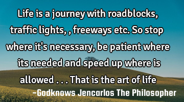 Life is a journey with roadblocks, traffic lights ,,freeways etc. So stop where it