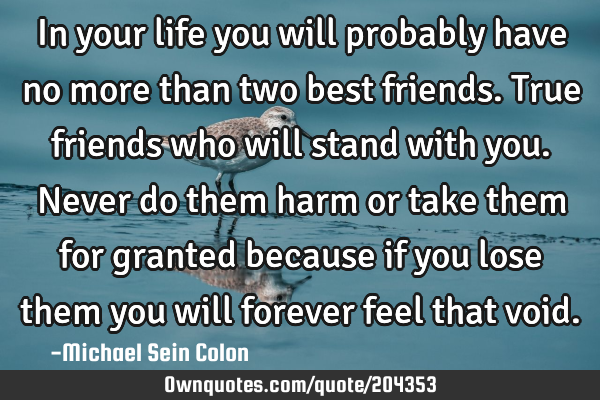 In your life you will probably have no more than two best friends. True friends who will stand with
