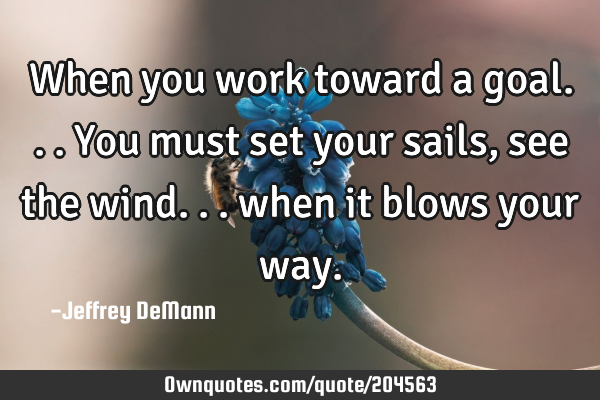 When you work toward a goal...
You must set your sails, see the wind...
when it blows your