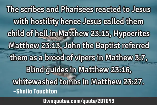 The Scribes And Pharisees Reacted To Jesus With Hostility Hence Ownquotes Com