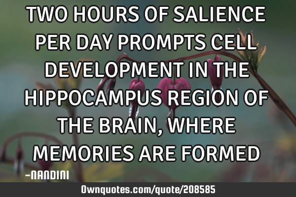 TWO HOURS OF SALIENCE PER DAY PROMPTS CELL DEVELOPMENT IN THE HIPPOCAMPUS REGION OF THE BRAIN ,
WH