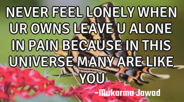 NEVER FEEL LONELY WHEN UR OWNS LEAVE U ALONE IN PAIN BECAUSE IN THIS UNIVERSE MANY ARE LIKE YOU