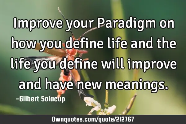 Improve your Paradigm on how you define life and the life you define will improve and have new