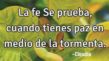 La fe Se prueba, cuando tienes paz en medio de la tormenta.