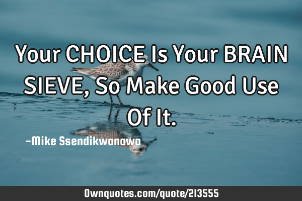 Your CHOICE Is Your BRAIN SIEVE, So Make Good Use Of I
