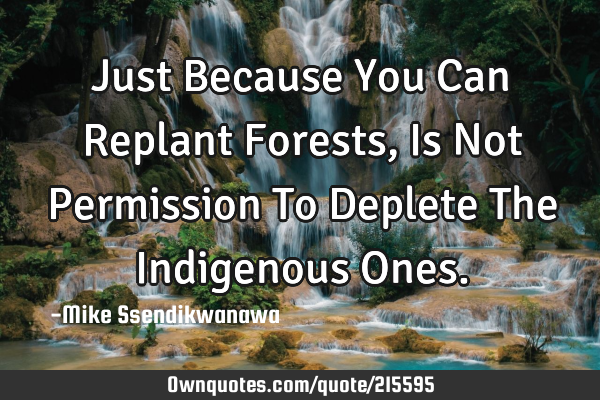 Just Because You Can Replant Forests, Is Not Permission To Deplete The Indigenous O