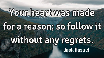 Your heart was made for a reason; so follow it without any regrets.