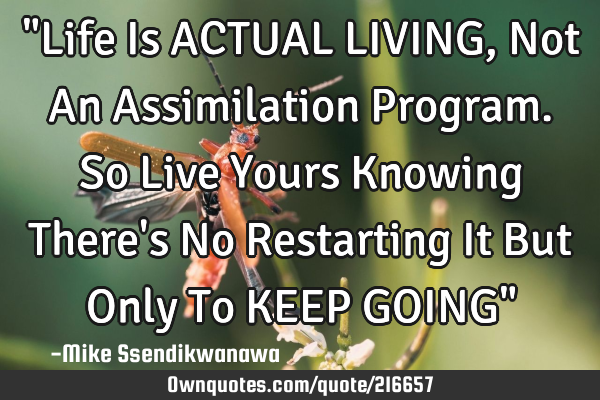 "Life Is ACTUAL LIVING, Not An Assimilation Program. So Live Yours Knowing There