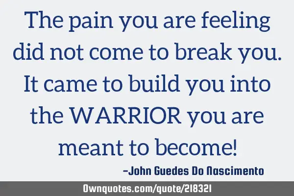 The pain you are feeling did not come to break you. It came to build you into the WARRIOR you are
