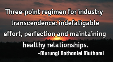 Three-point regimen for industry transcendence: indefatigable effort, perfection and maintaining