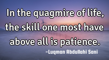 In the quagmire of life, the skill one most have above all is patience.