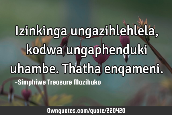 Izinkinga ungazihlehlela, kodwa ungaphenduki uhambe. Thatha