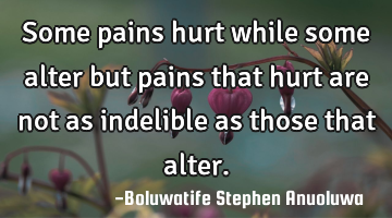 Some pains hurt while some alter but pains that hurt are not as indelible as those that alter.