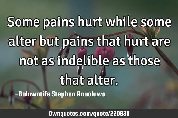 Some pains hurt while some alter but pains that hurt are not as indelible as those that