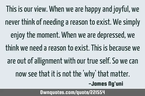 This is our view. When we are happy and joyful, we never think of needing a reason to exist. We