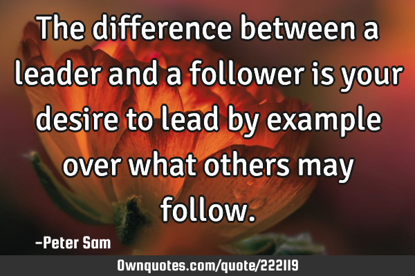 The difference between a leader and a follower is your desire to lead by example over what others