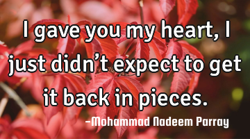 I gave you my heart, I just didn’t expect to get it back in pieces.