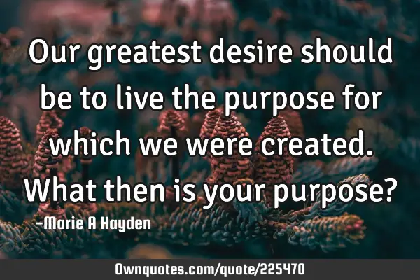 Our greatest desire should be to live the purpose for which we were created. What then is your