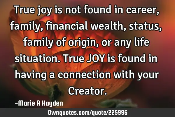True joy is not found in career, family, financial wealth, status, family of origin, or any life