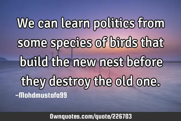 We can learn politics from some species of birds that build the new nest before they destroy the