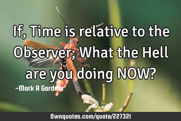 If, Time is relative  to the Observer; What the Hell are you doing NOW?