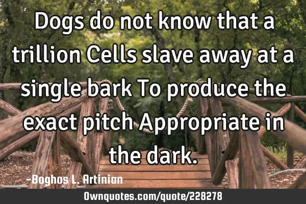 Dogs do not know that a trillion
Cells slave away at a single bark
To produce the exact pitch
A
