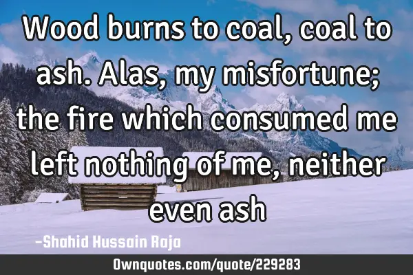 Wood burns to coal, coal to ash. Alas, my misfortune; the fire which consumed me left nothing of me,