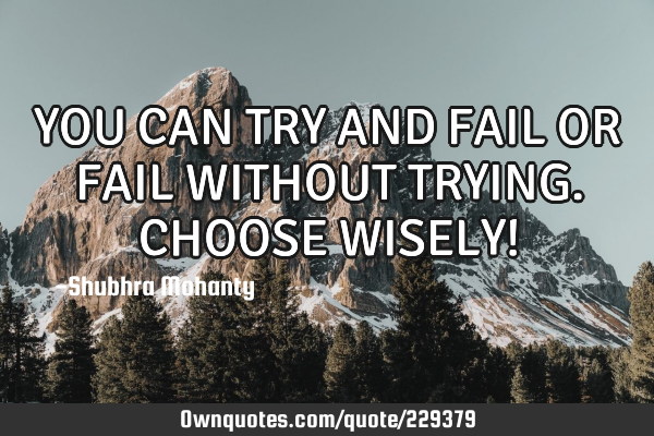 YOU CAN TRY AND FAIL
OR
FAIL WITHOUT TRYING.
CHOOSE WISELY!