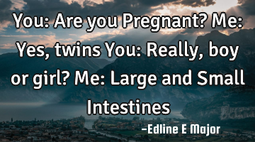 You: Are you Pregnant?
Me: Yes, twins
You: Really, boy or girl?
Me: Large and Small Intestines
