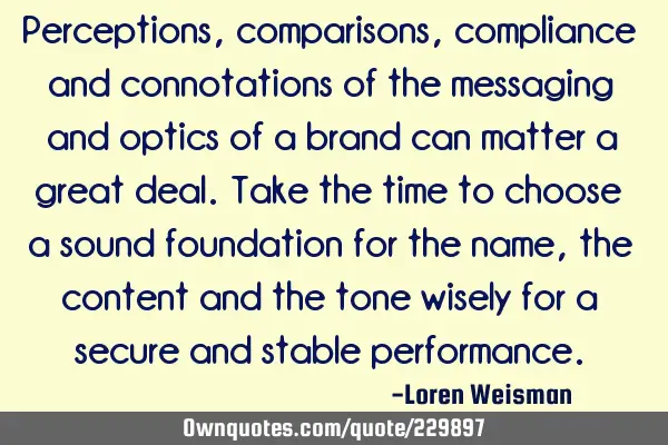 Perceptions, comparisons, compliance and connotations of the messaging and optics of a brand can