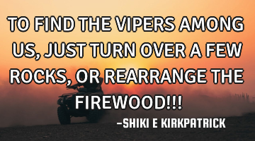 TO FIND THE VIPERS AMONG US, JUST TURN OVER A FEW ROCKS, OR REARRANGE THE FIREWOOD!!!