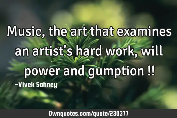 Music, the art that examines an artist’s hard work, will power and gumption !!