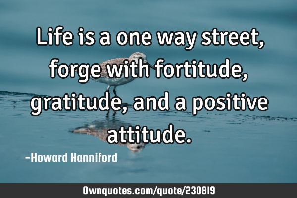 Life is a one way street, forge with fortitude, gratitude, and a positive