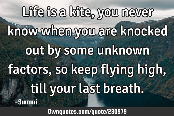 Life is a kite, you never know when you are knocked out by some unknown factors, so keep flying